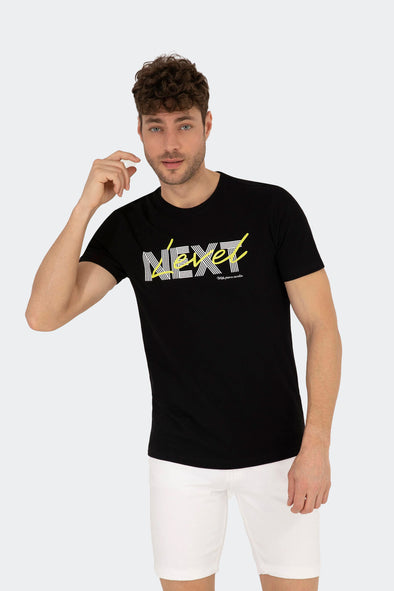 Half Sleeve Neẍt Printed T Shirt-Black