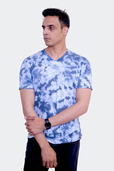 Tie And Dye Short Sleeve Crew Neck T-shirt- Sky Blue
