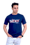Half Sleeve Neẍt Printed T Shirt-Navy Blue