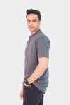 Ban Collar Short Sleeve Polo Shirt- Grey