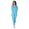 Ice Blue-White Stripe Waffle Long Sleeve Nightwear