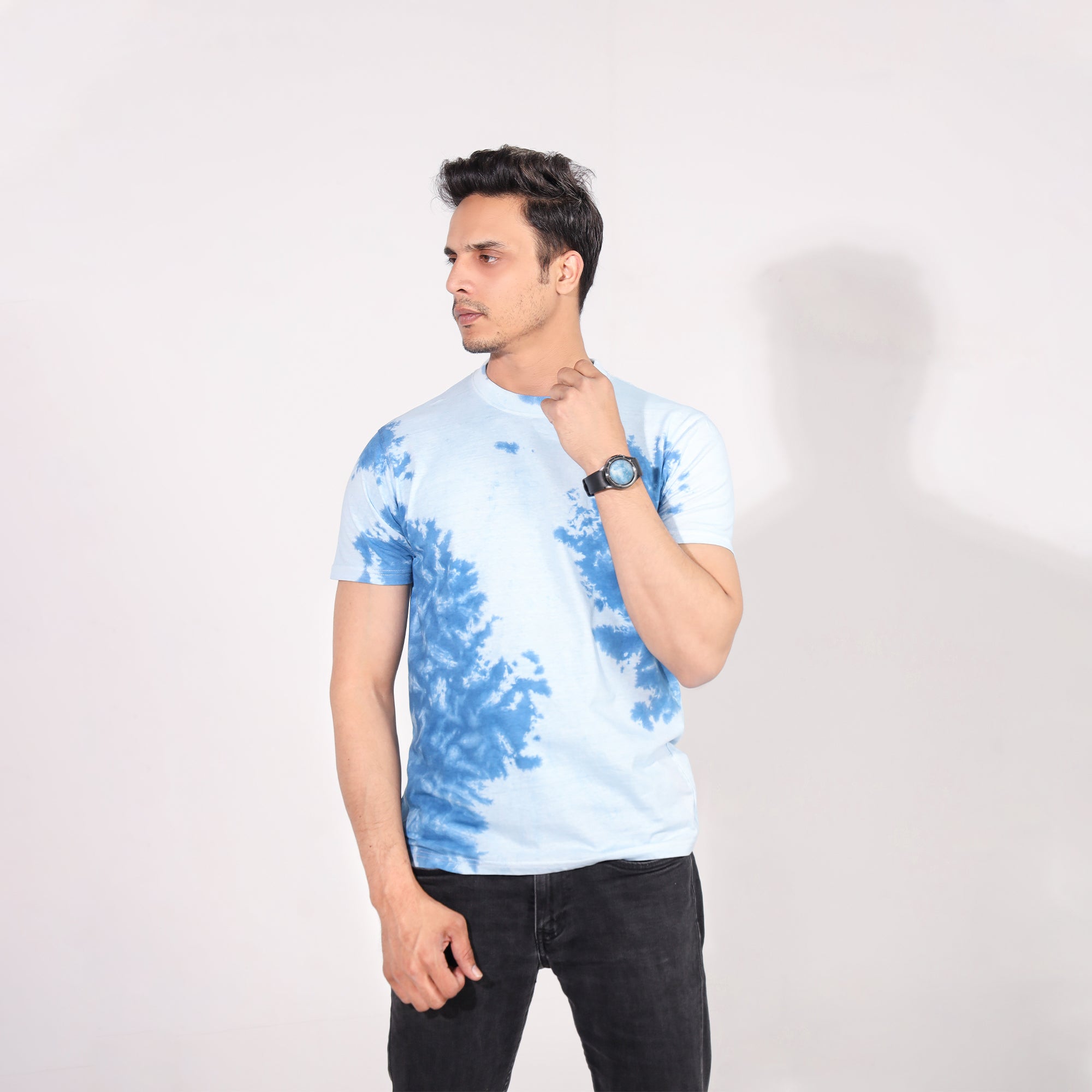 Tie And Dye Short Sleeve Crew Neck T-shirt- Blue