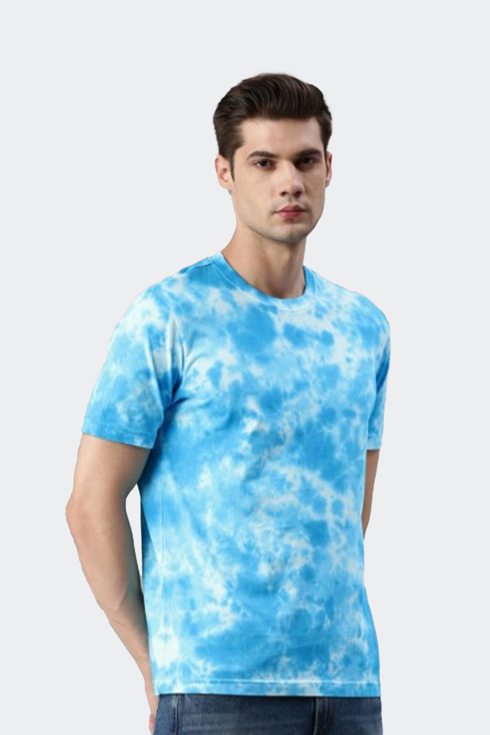 Tie And Dye Short Sleeve Crew Neck T-shirt- Light Blue
