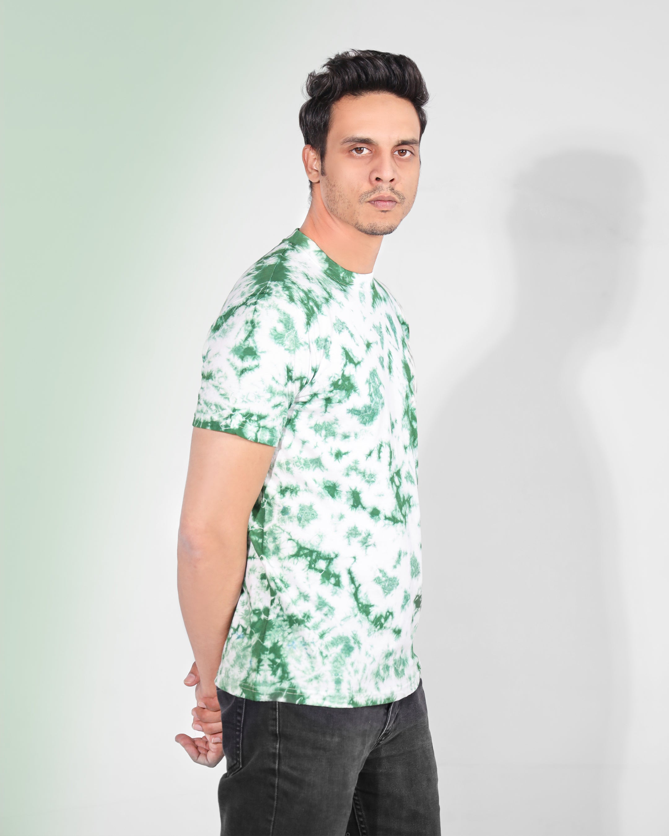 Tie And Dye Short Sleeve Crew Neck T-shirt- Green