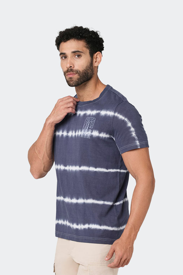 Allover Stripe Tie-Dye T-Shirt -Grey