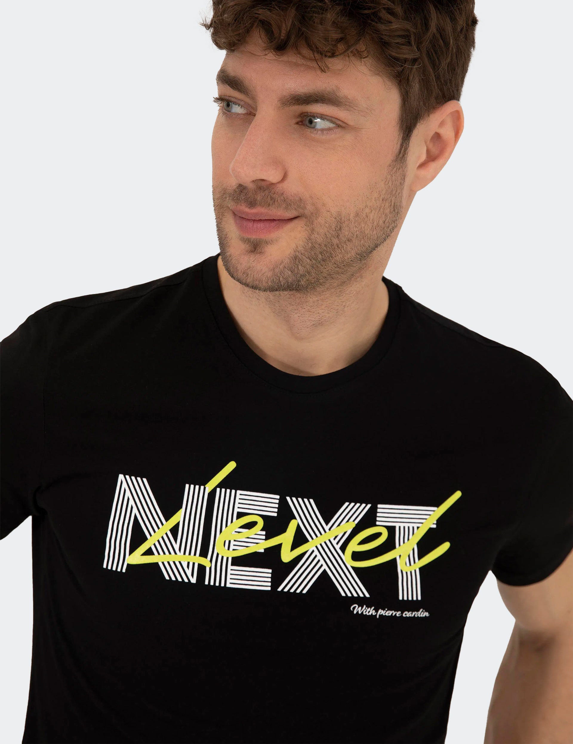 Half Sleeve Neẍt Printed T Shirt-Black