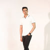 Jhoony Collar Short Sleeve Polo Shirt- White-Grey straps
