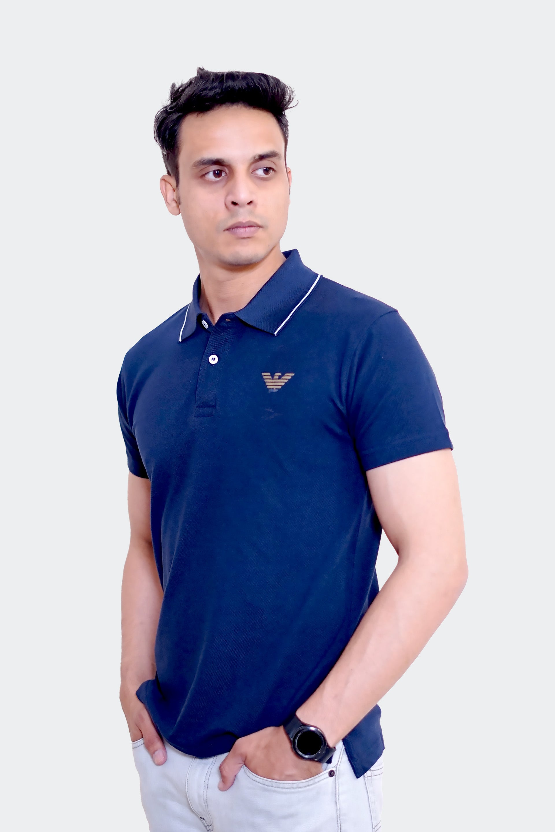 Empoṛio Armäni Men's Polo Shirt-Blue