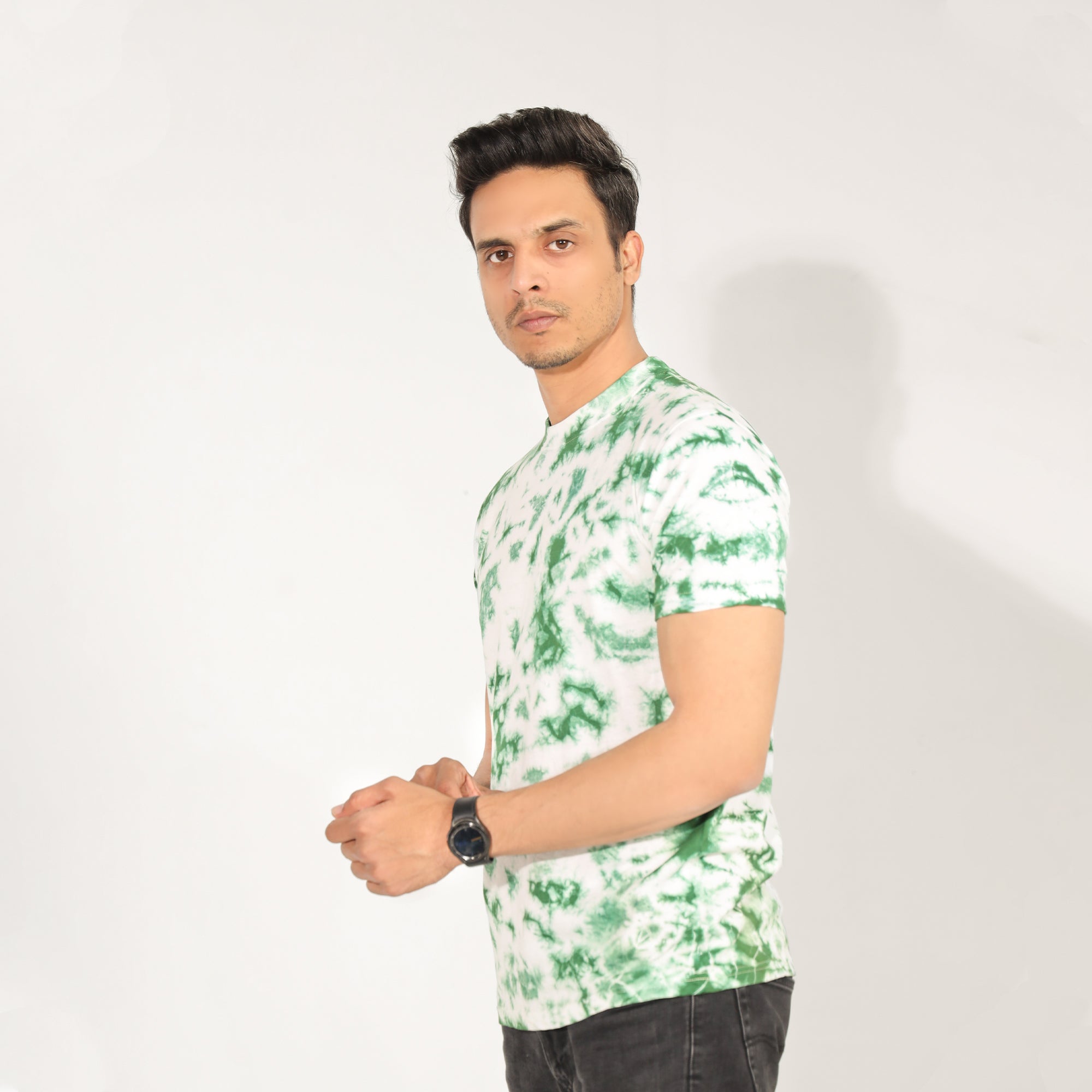Tie And Dye Short Sleeve Crew Neck T-shirt- Green