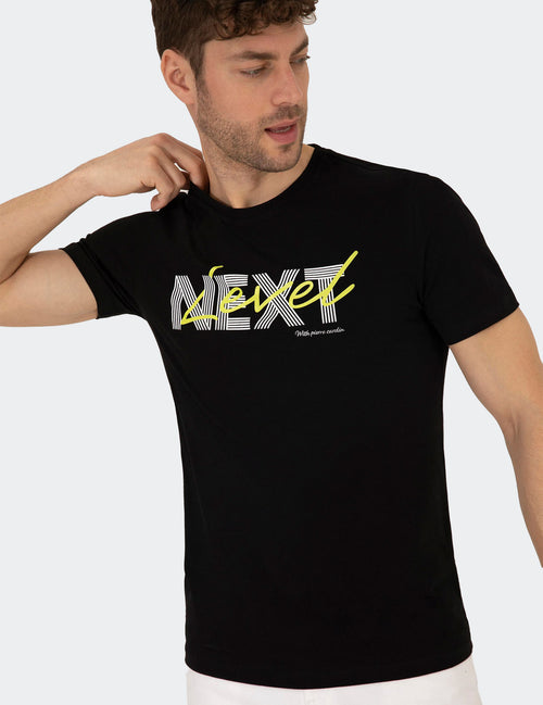 Half Sleeve Next Printed T Shirt-Black