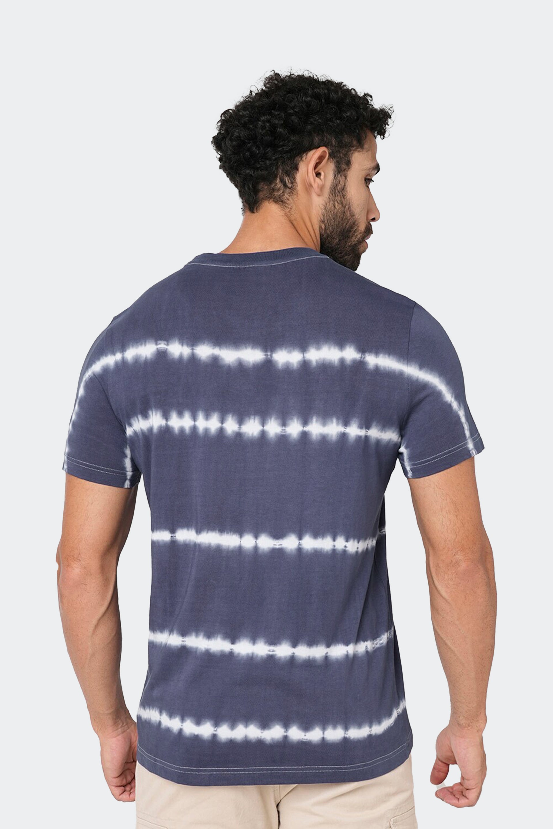 Allover Stripe Tie-Dye T-Shirt -Grey