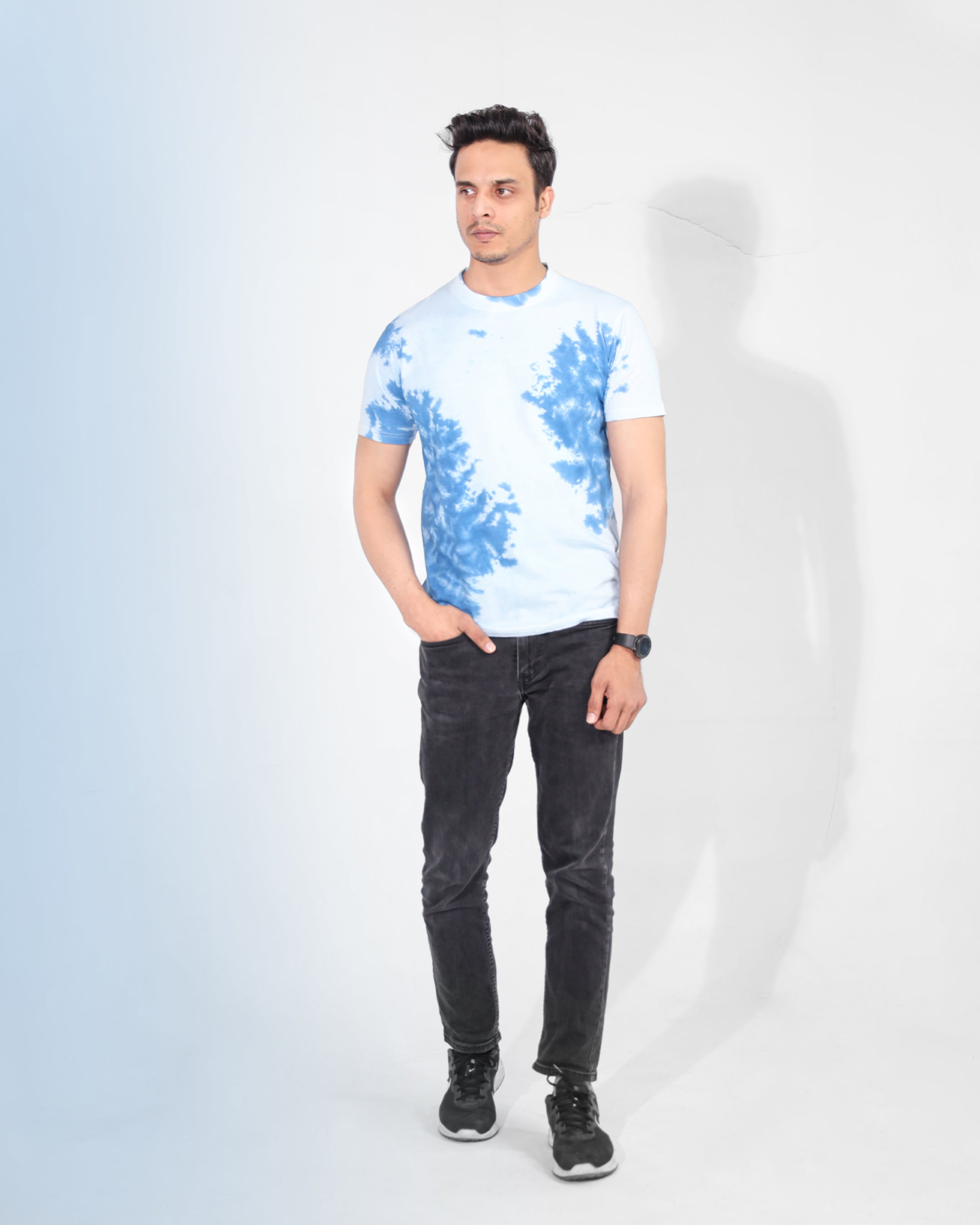Tie And Dye Short Sleeve Crew Neck T-shirt- Blue