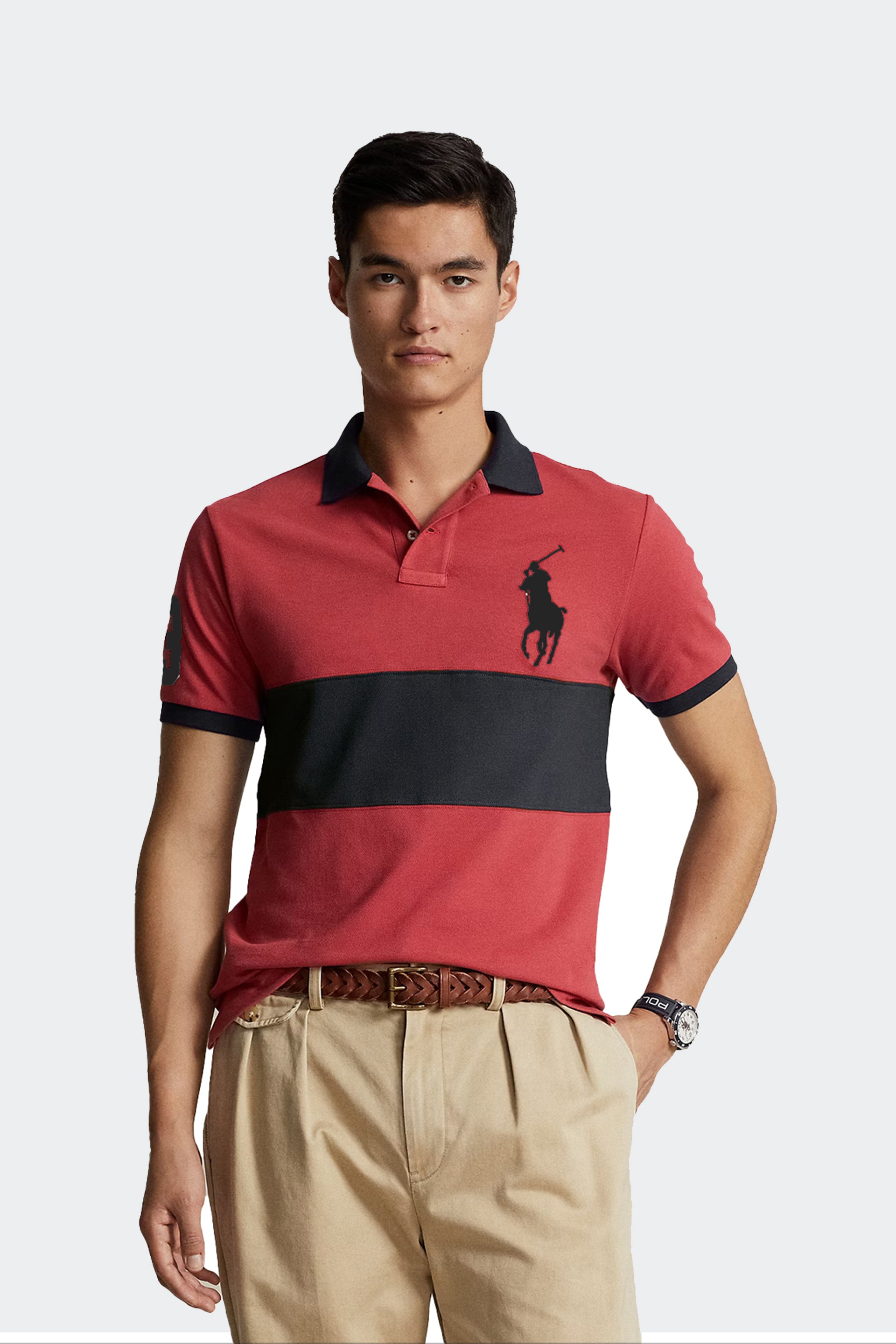 Big Pony Mesh Polo Shirt-Red