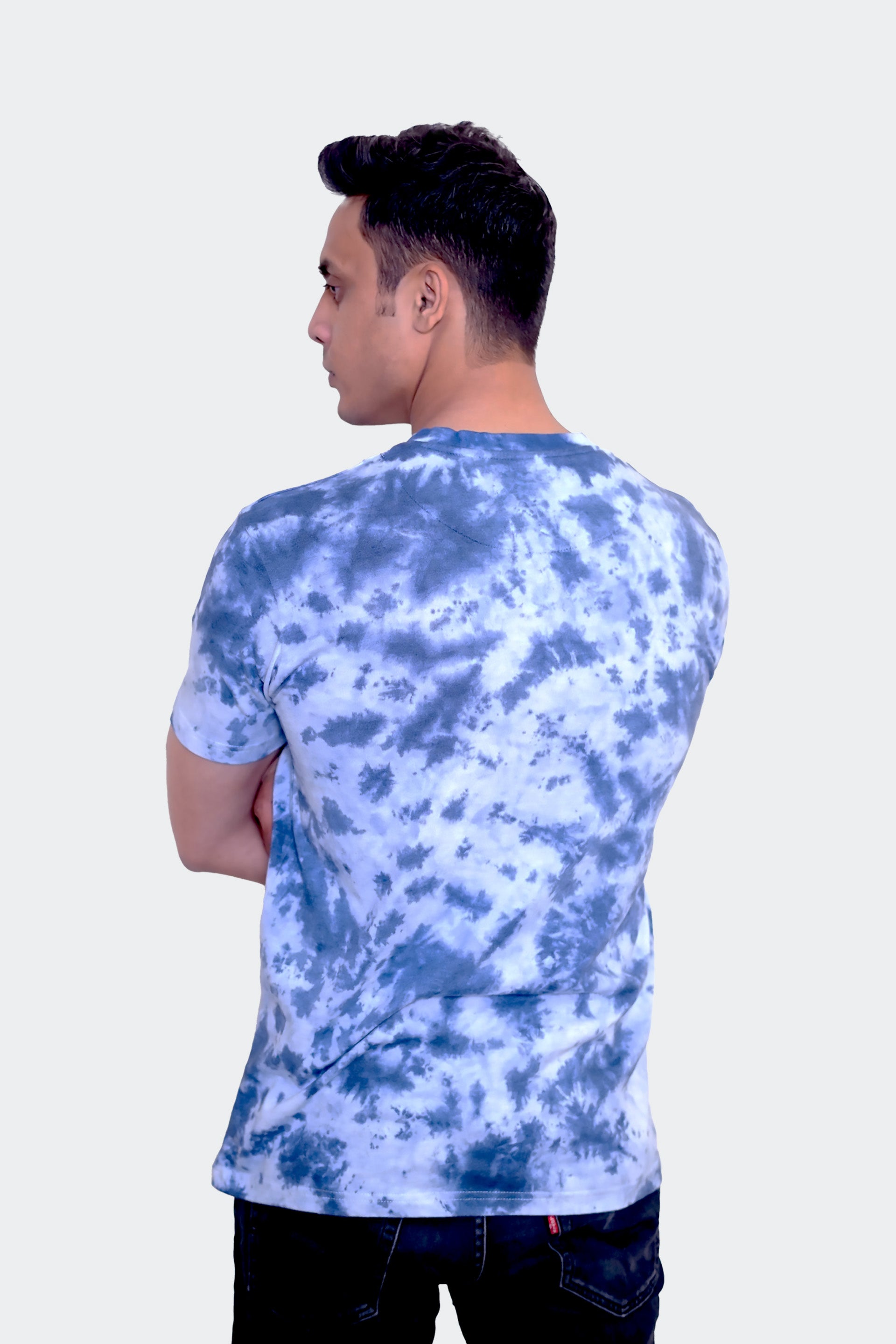 Tie And Dye Short Sleeve Crew Neck T-shirt- Sky Blue