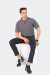 Ban Collar Short Sleeve Polo Shirt- Grey