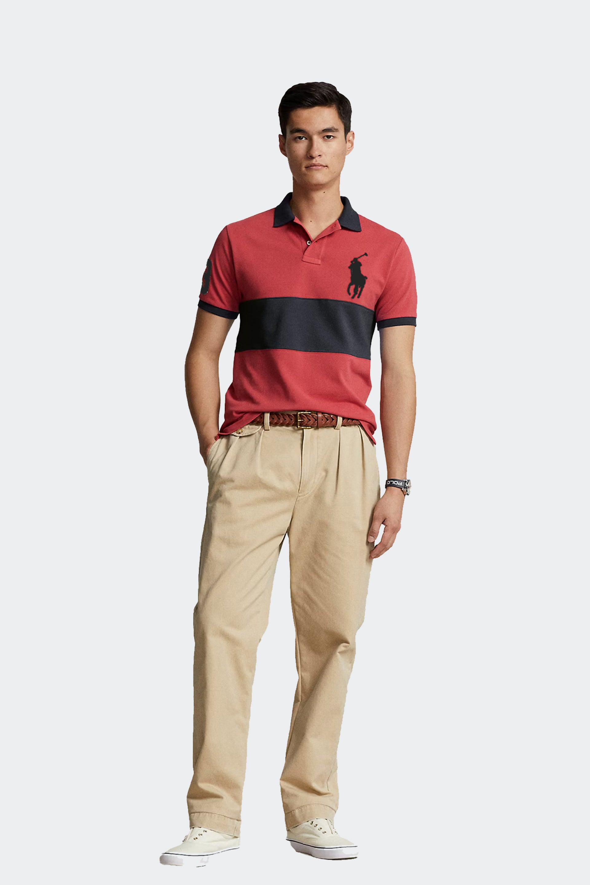 Big Pony Mesh Polo Shirt-Red