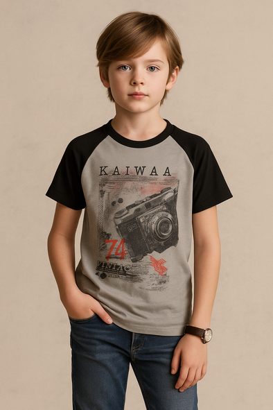 Kaiwaa Printed T-shirt- Light grey & Black