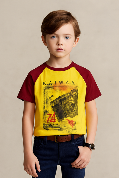 Kaiwaa Printed T-shirt-Yellow & Maroon