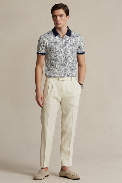 Ƭropical Printed Polo Shirt-Blue