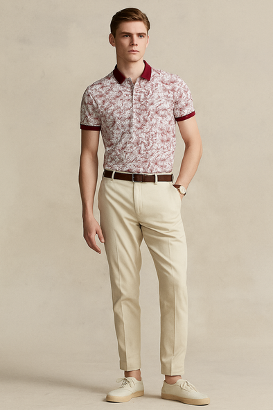Ƭropical Printed Polo Shirt-Red