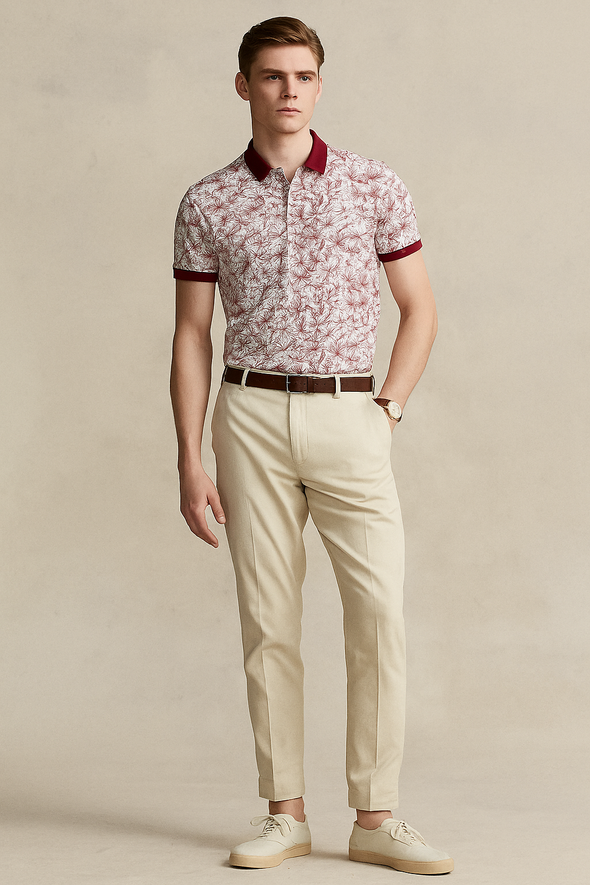 Ƭropical Printed Polo Shirt-Red