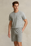 Men'S Short Sleeve Button Up Top With Pocket And Short- Light Grey