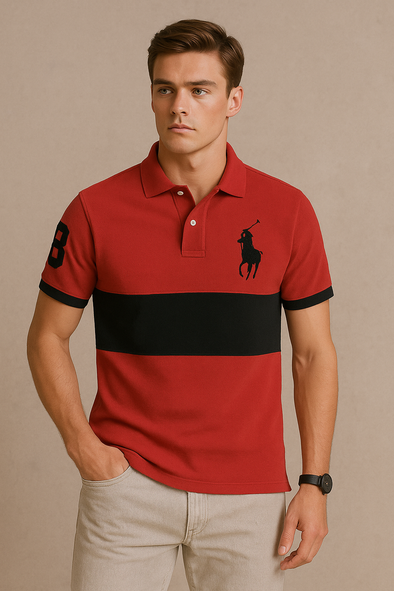 Big Pony Mesh Polo Shirt-Red