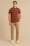 FAHRENHEIƬ Men Striped  Polo Shirt- Maroon-Grey