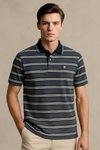 FAHRENHEIƬ Men Striped  Polo Shirt- Grey-White