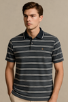 FAHRENHEIƬ Men Striped  Polo Shirt- Grey-White