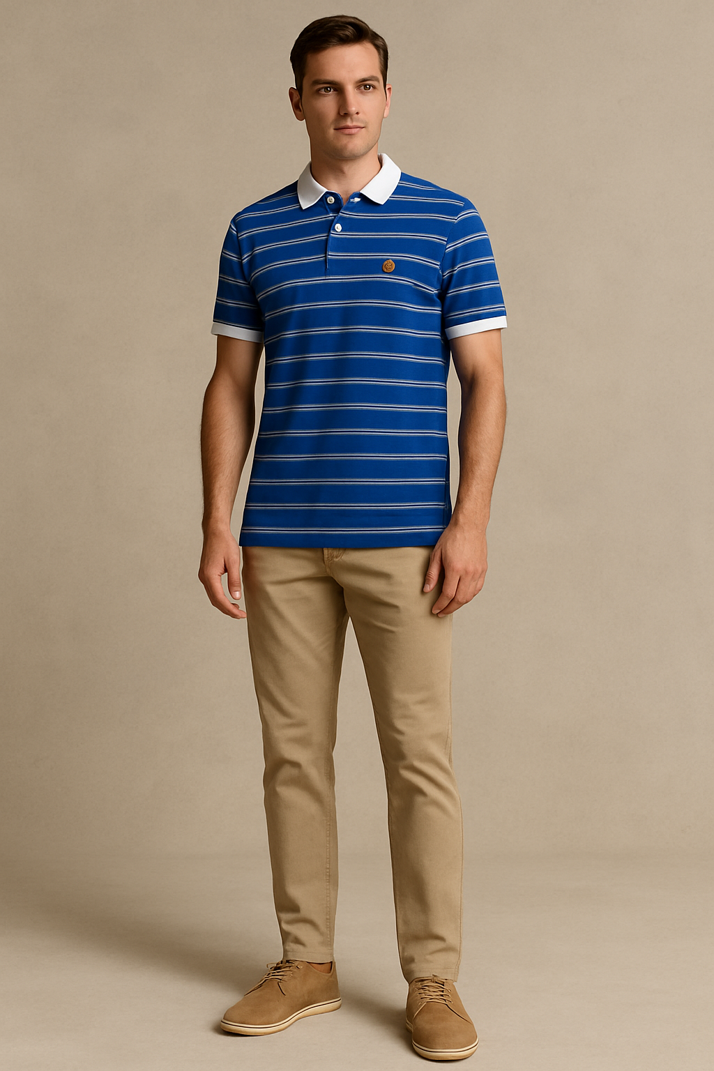 FAHRENHEIƬ Men Striped  Polo Shirt- Blue-White