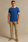 FAHRENHEIƬ Men Striped  Polo Shirt- Blue-White