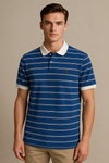 FAHRENHEIƬ Men Striped  Polo Shirt- Blue-White