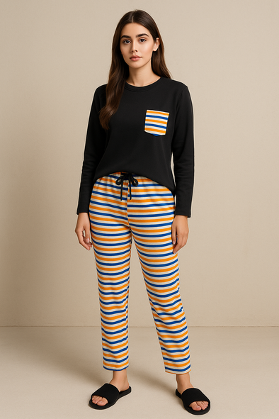 Stripe Pyjama Pant- Black