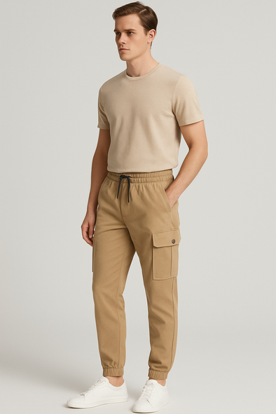 Slim Fit Cargo trousers- Beige