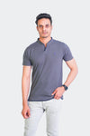 Ban Collar Short Sleeve Polo Shirt-H-Grey