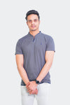 Ban Collar Short Sleeve Polo Shirt-H-Grey