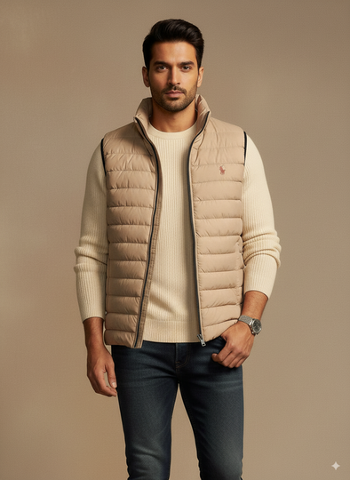 Sleeveless Puffer Jacket - Warm Beige