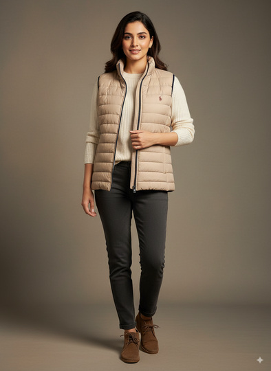 Sleeveless puffer jacket women-Warm beige