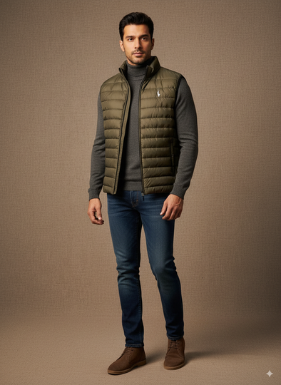 Sleeveless Puffer Jacket - Olive Green