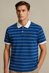 FAHRENHEIƬ Men Striped  Polo Shirt- Blue-White