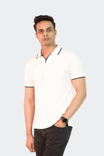 Jhoony Collar Short Sleeve Polo Shirt- White-Grey straps