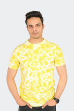 Tie And Dye Short Sleeve Crew Neck T-shirt- Yellow
