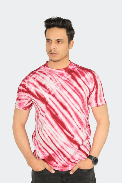 Tie And Dye Short Sleeve Crew Neck T-shirt- Red